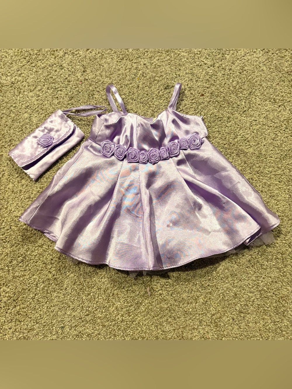 Build A Bear Workshop Lavender Rose Decorated Silky Dress With Matching Purse